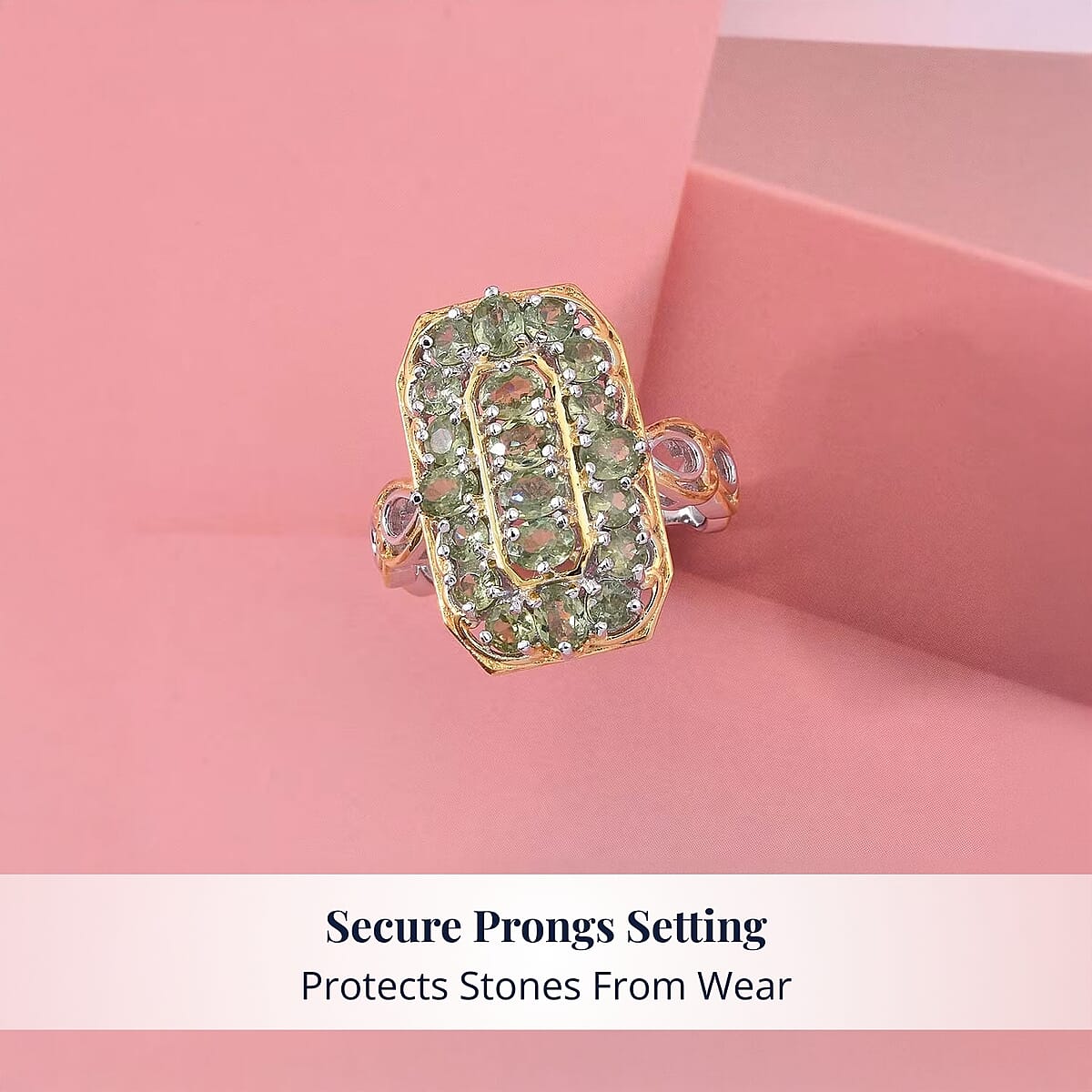 D'Joy Ambanja Demantoid Garnet 3.40 ctw Art Deco Ring in 18K Vermeil YG and Rhodium Over Sterling Silver (Size 7.0) image number 3