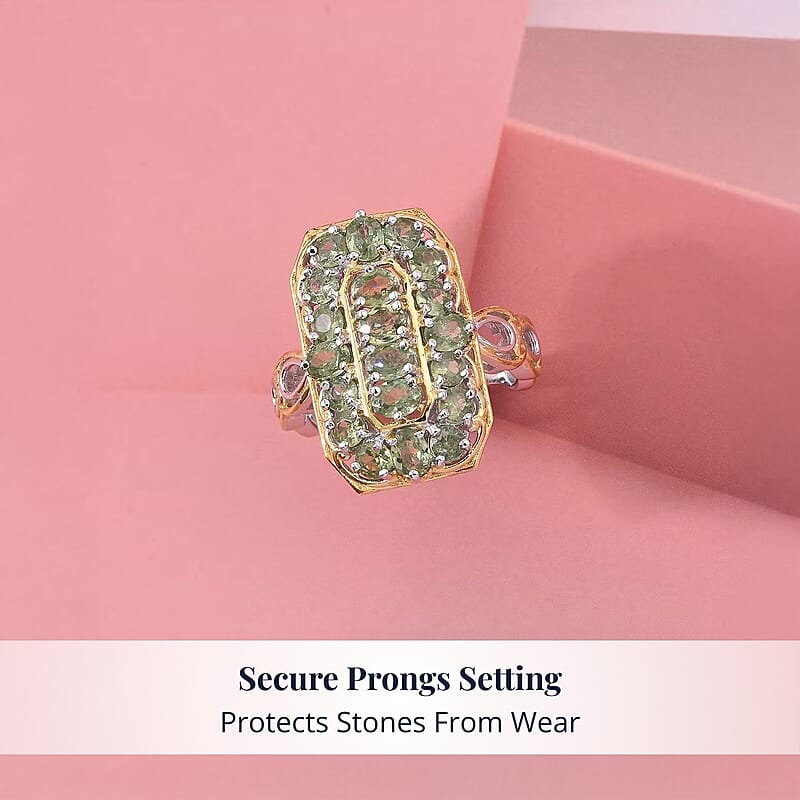 D'Joy Ambanja Demantoid Garnet 3.40 ctw Art Deco Ring in 18K Vermeil YG and Rhodium Over Sterling Silver (Size 7.0)