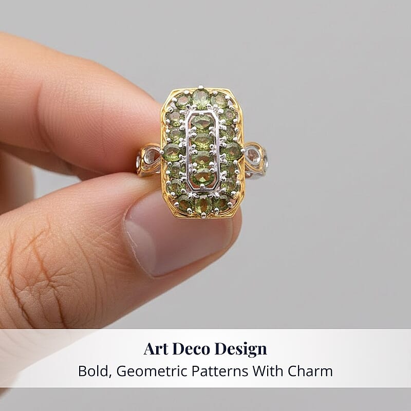 D'Joy Ambanja Demantoid Garnet 3.40 ctw Art Deco Ring in 18K Vermeil YG and Rhodium Over Sterling Silver (Size 7.0)