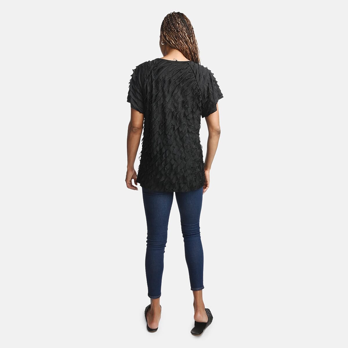 BRITANY BLACK Black Stretch Tiered Ruffle Short Sleeve Top - S image number 1