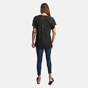 BRITANY BLACK Black Stretch Tiered Ruffle Short Sleeve Top - L