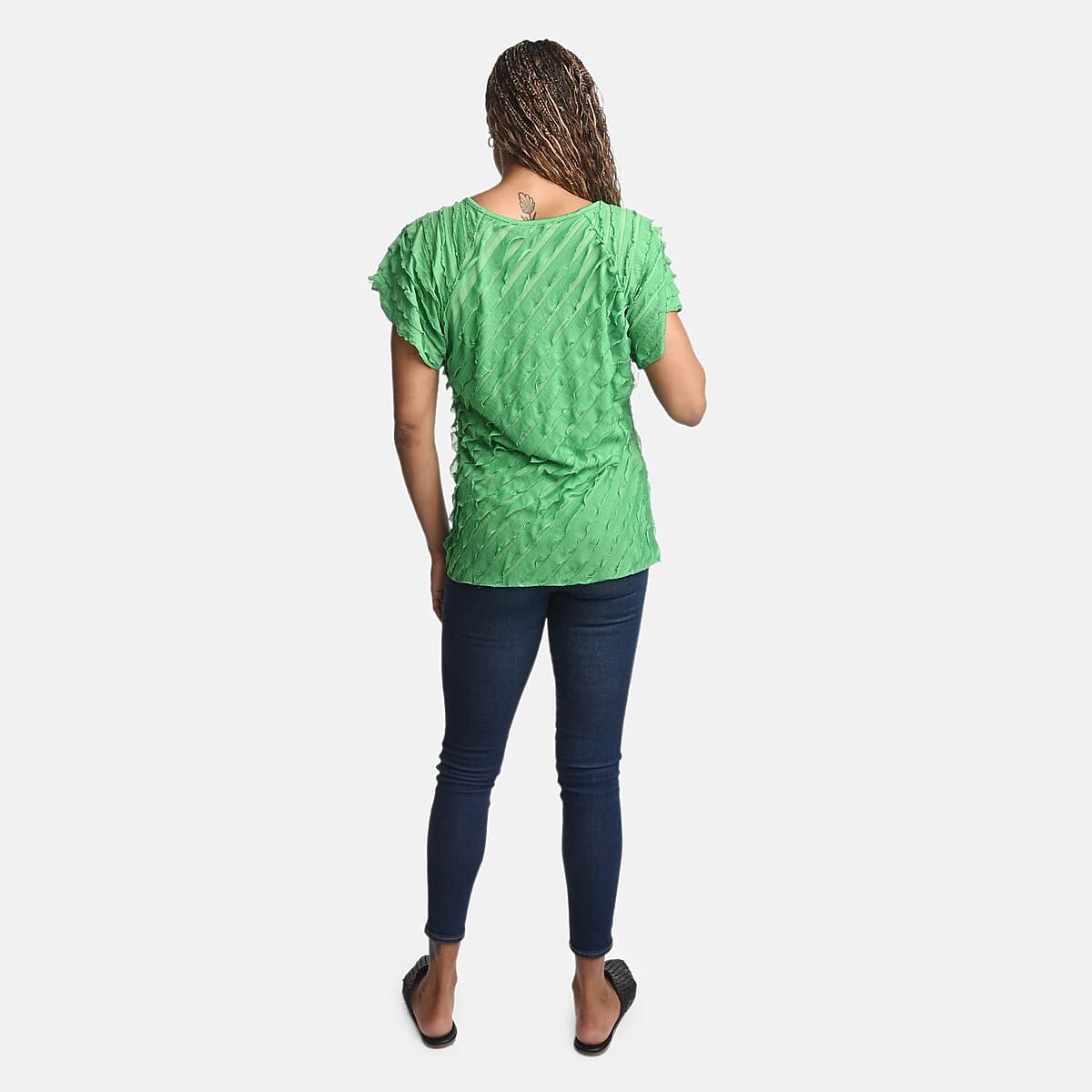 BRITANY BLACK Green Stretch Tiered Ruffle Short Sleeve Top - 1X image number 1