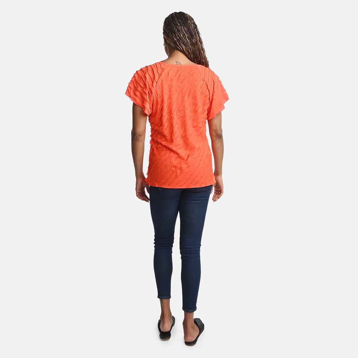 BRITANY BLACK Orange Stretch Tiered Ruffle Short Sleeve Top - XL image number 1