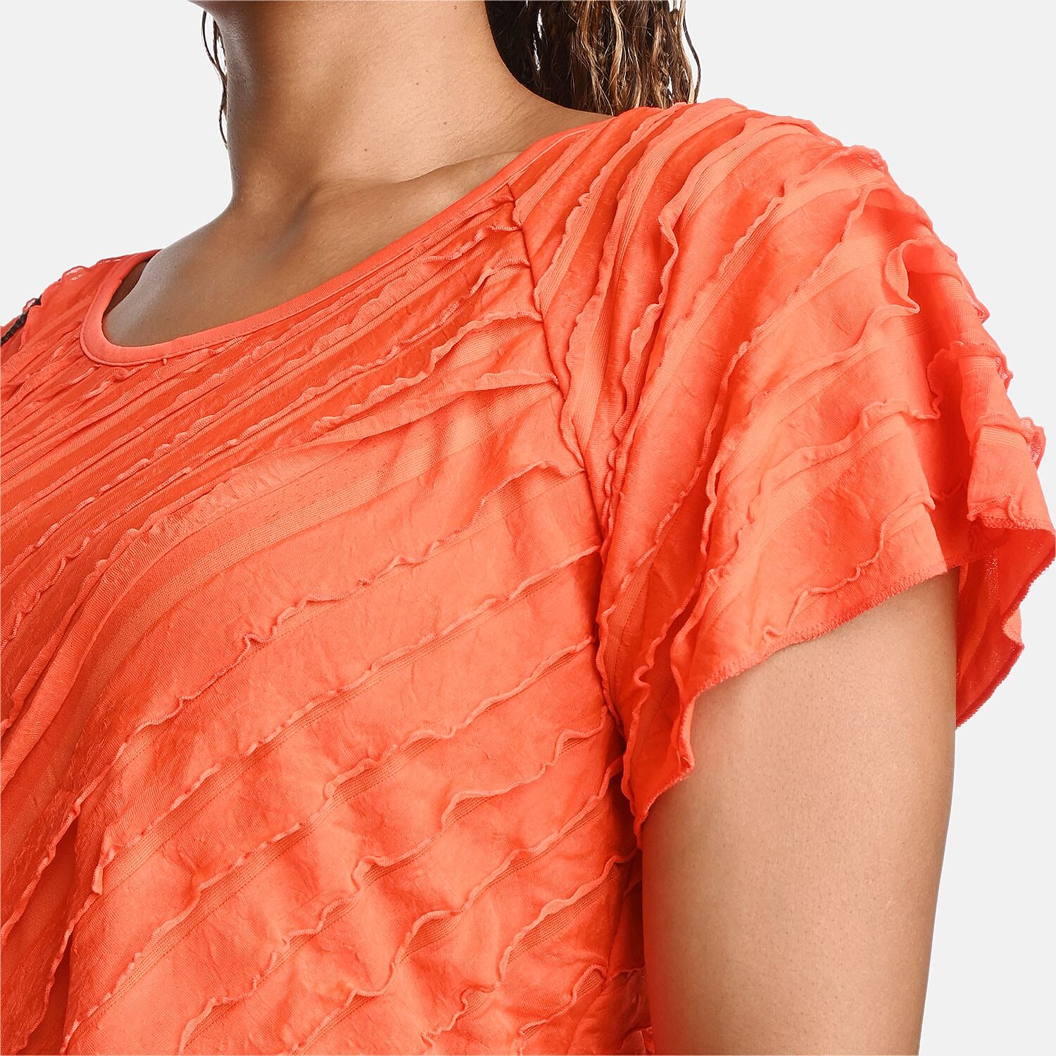 BRITANY BLACK Orange Stretch Tiered Ruffle Short Sleeve Top - 2X