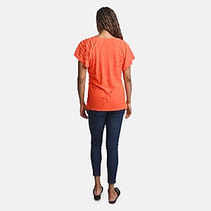 BRITANY BLACK Orange Stretch Tiered Ruffle Short Sleeve Top - 3X