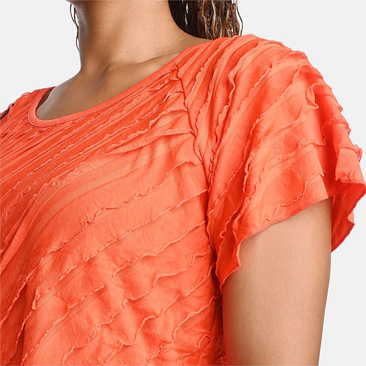 BRITANY BLACK Orange Stretch Tiered Ruffle Short Sleeve Top - 3X image number 4