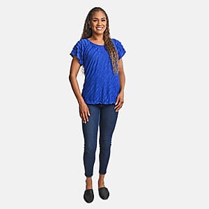 BRITANY BLACK Blue Stretch Tiered Ruffle Short Sleeve Top - 2X