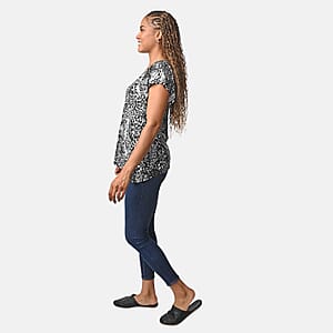 BRITANY BLACK Black Animal Stretch Flutter Sleeve Blouse with Sequin - 2X