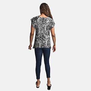 BRITANY BLACK Black Animal Stretch Flutter Sleeve Blouse with Sequin - 3X