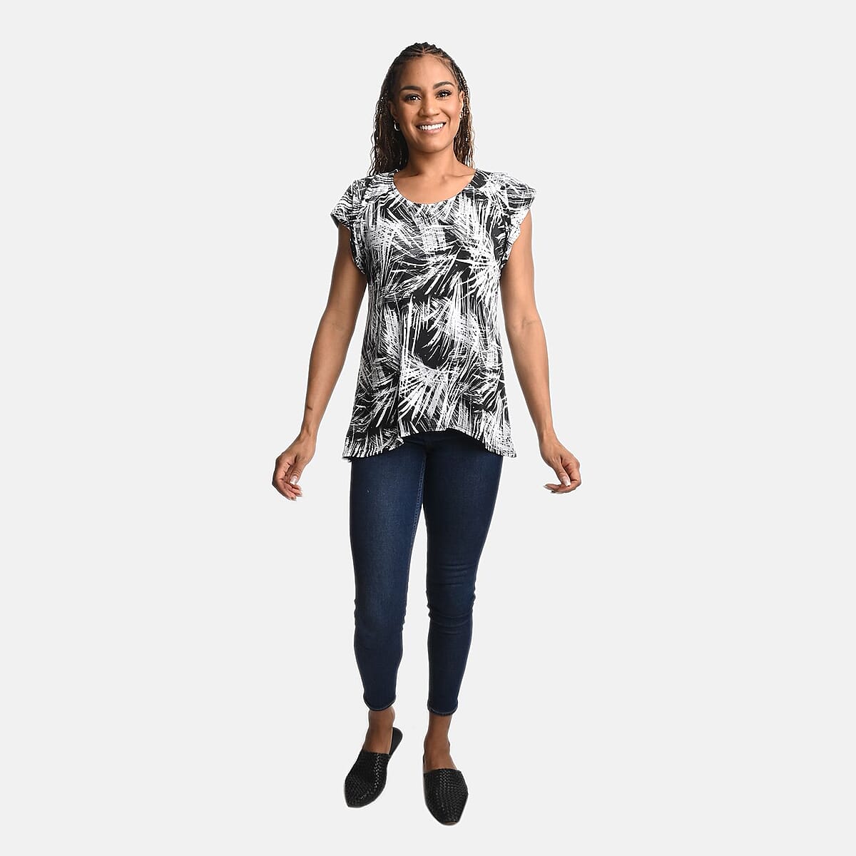 BRITANY BLACK Black Abstract Stretch Flutter Sleeve Blouse with Sequin - 1X image number 0