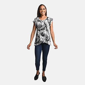 BRITANY BLACK Black Abstract Stretch Flutter Sleeve Blouse with Sequin - 1X