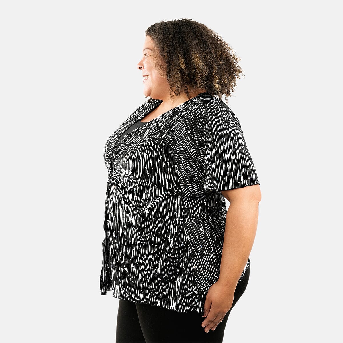 BRITANY BLACK Black Feather Faux Twinset Blouse with Sequin - M image number 2