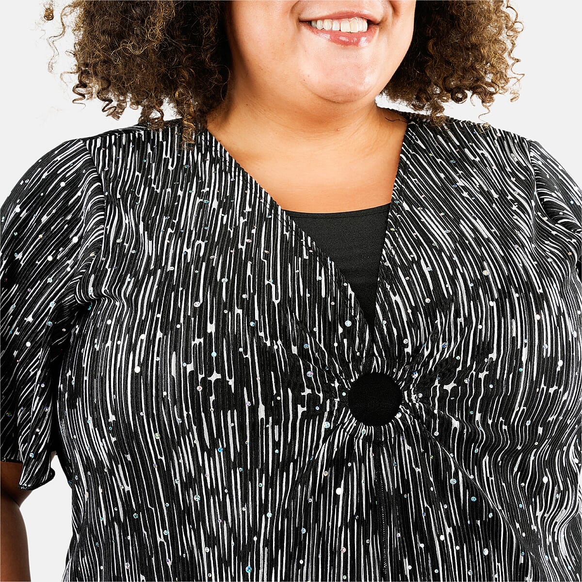 BRITANY BLACK Black Feather Faux Twinset Blouse with Sequin - M image number 3