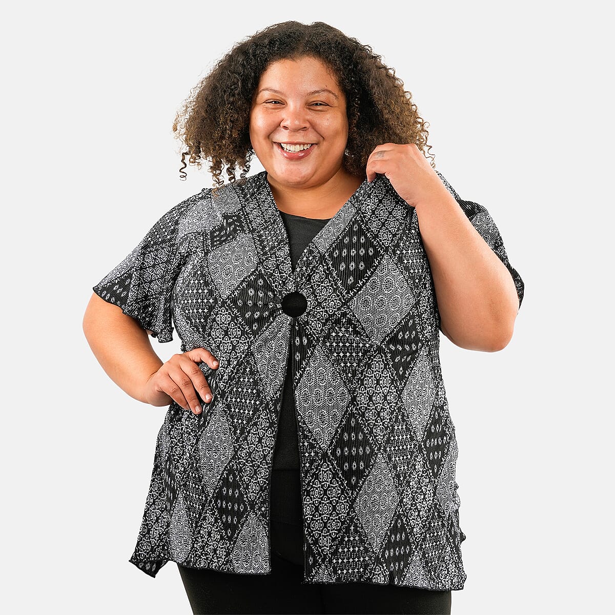 BRITANY BLACK Black Bandana Faux Twinset Blouse with Sequin - 1X image number 0