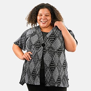 BRITANY BLACK Black Bandana Faux Twinset Blouse with Sequin - 1X