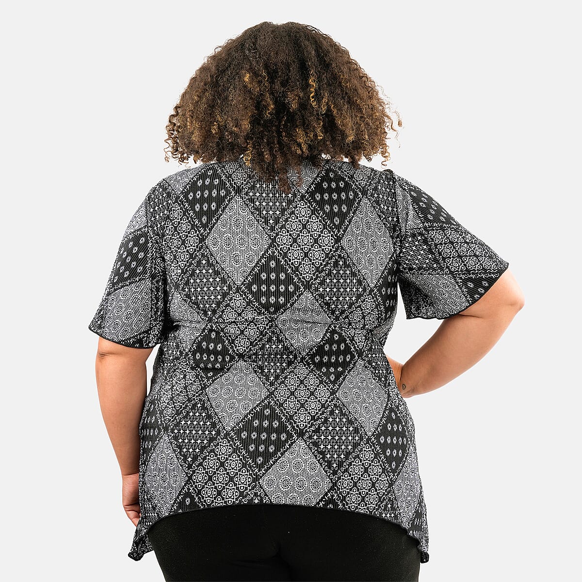 BRITANY BLACK Black Bandana Faux Twinset Blouse with Sequin - 1X image number 1