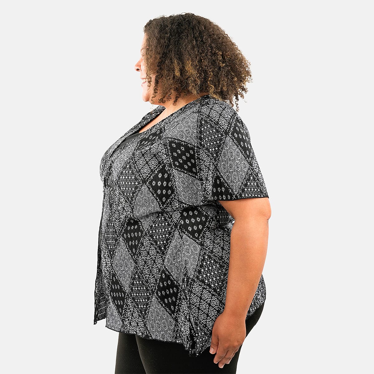 BRITANY BLACK Black Bandana Faux Twinset Blouse with Sequin - 1X image number 2
