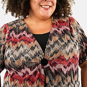 BRITANY BLACK Multi Abstract Faux Twinset Blouse with Sequin - M