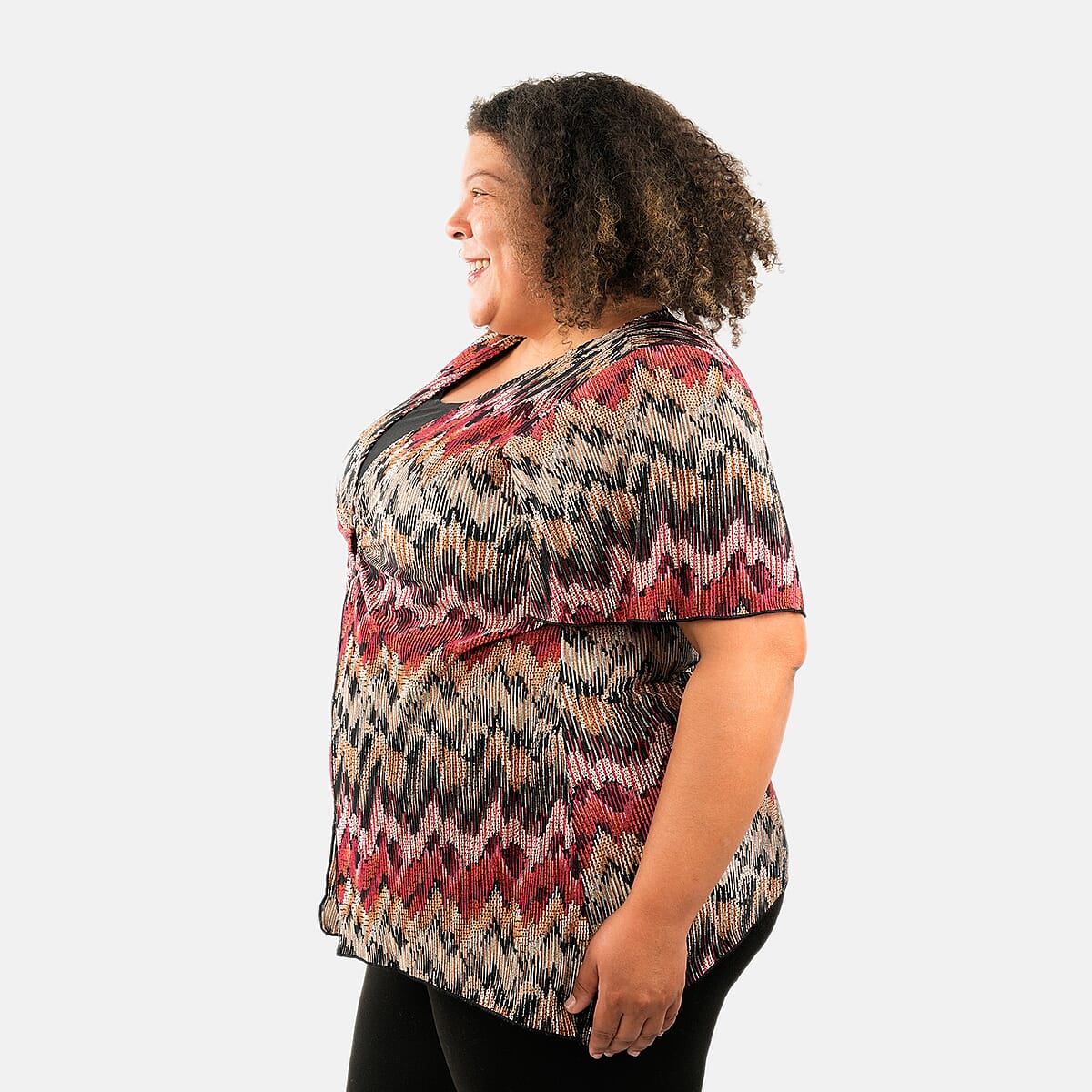 BRITANY BLACK Multi Abstract Faux Twinset Blouse with Sequin - S image number 2