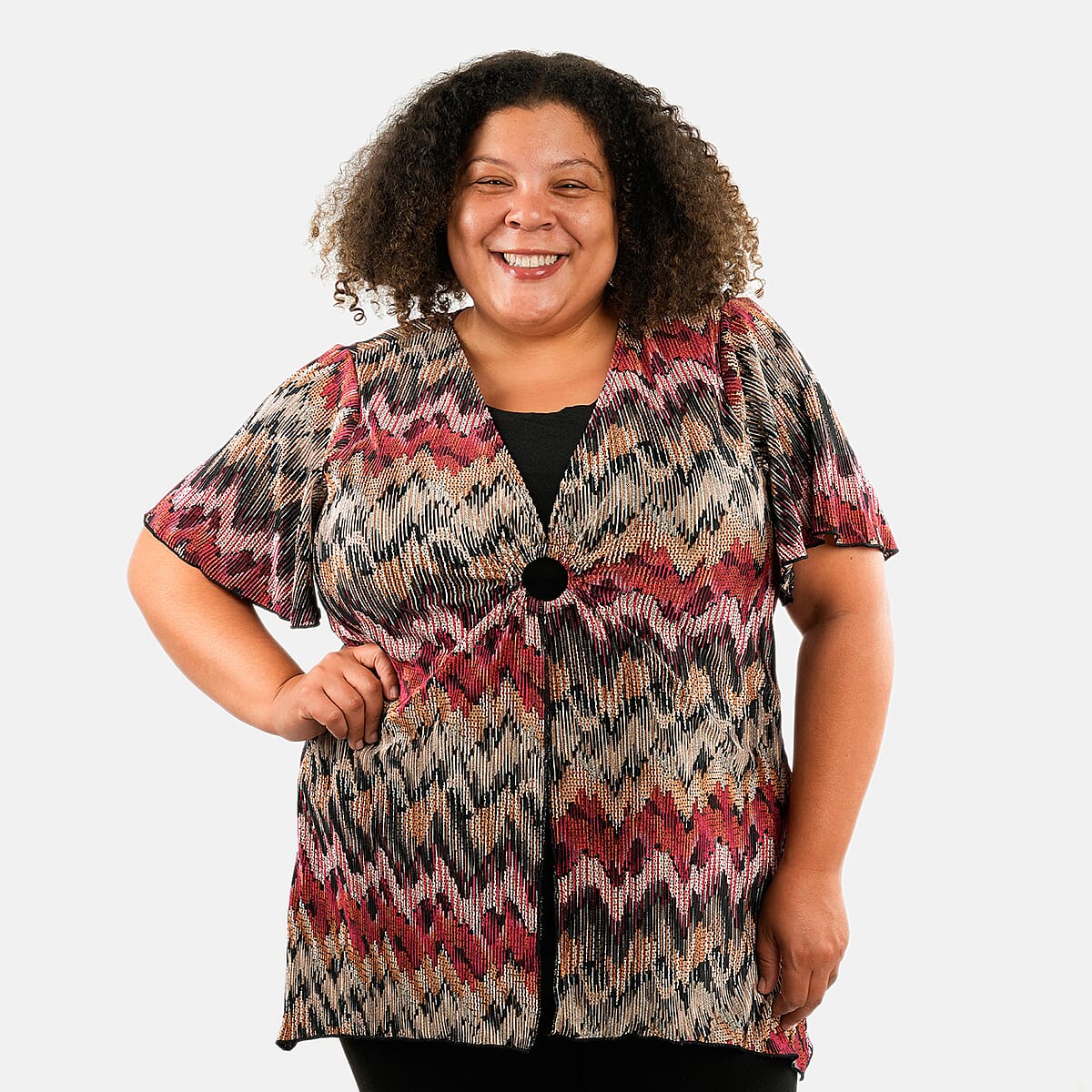 BRITANY BLACK Multi Abstract Faux Twinset Blouse with Sequin - XL image number 0