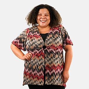 BRITANY BLACK Multi Abstract Faux Twinset Blouse with Sequin - XL