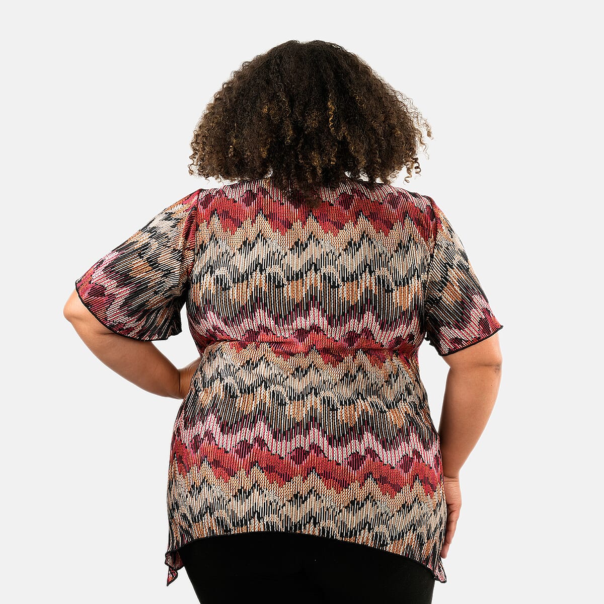 BRITANY BLACK Multi Abstract Faux Twinset Blouse with Sequin - 2X image number 1