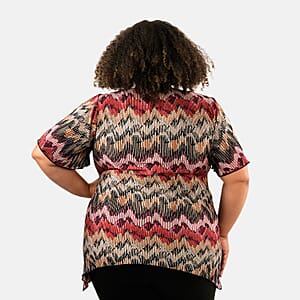 BRITANY BLACK Multi Abstract Faux Twinset Blouse with Sequin - 2X