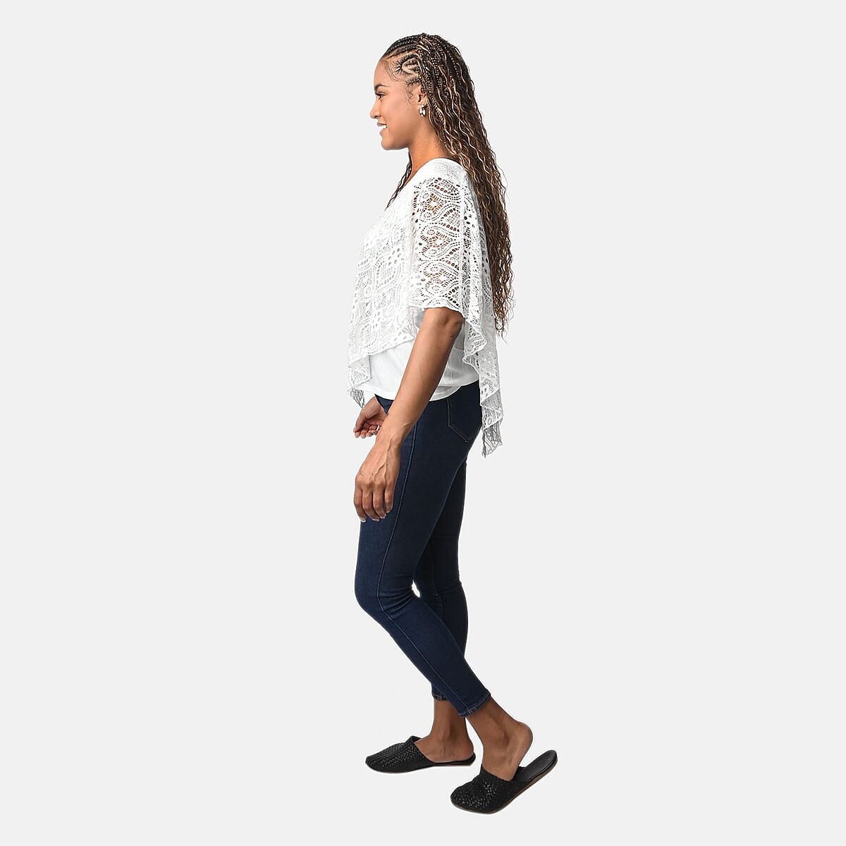 BRITANY BLACK White Stretch Lace 2 Layer Blouse with Sequin - M image number 2