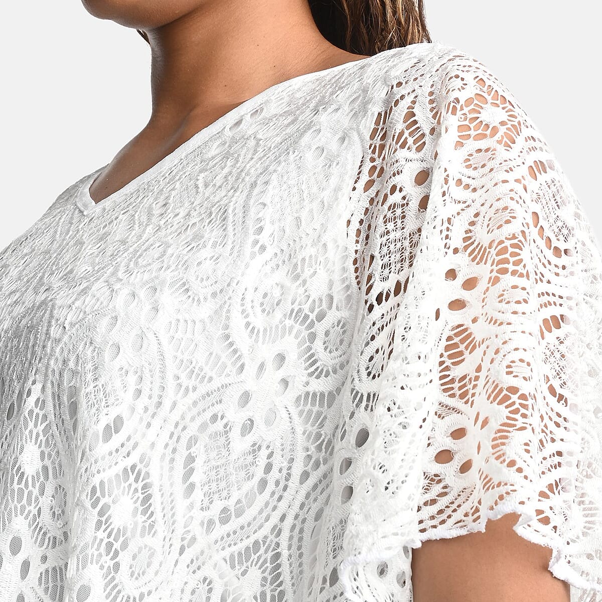 BRITANY BLACK White Stretch Lace 2 Layer Blouse with Sequin - M image number 4