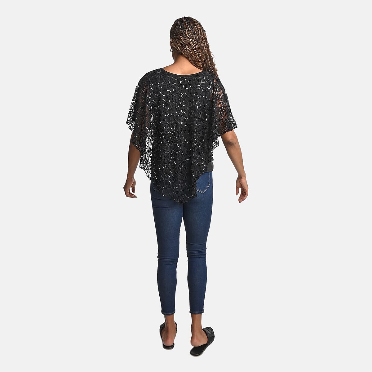 BRITANY BLACK Black Stretch Lace 2 Layer Blouse with Sequin - S image number 1
