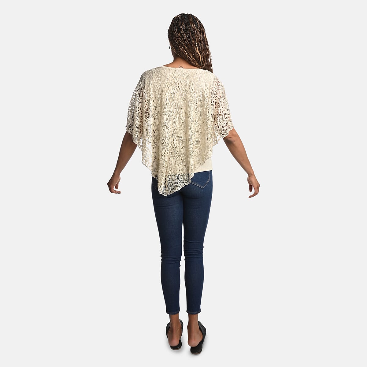 BRITANY BLACK Beige Stretch Lace 2 Layer Blouse with Sequin - L image number 1