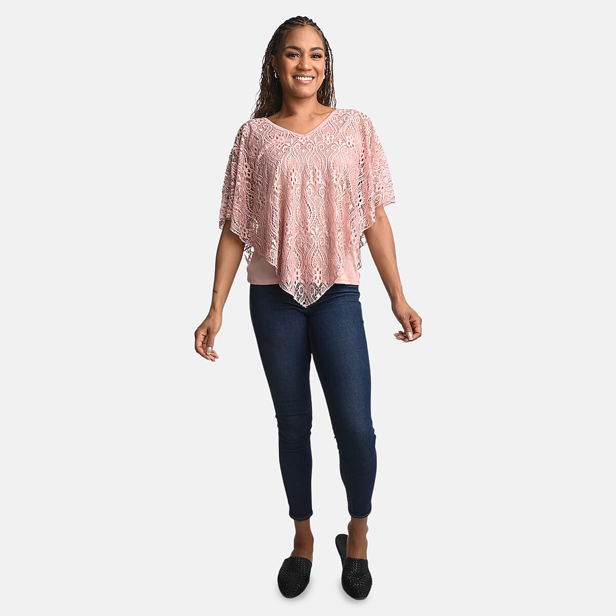 BRITANY BLACK Dusty Rose Stretch Lace 2 Layer Blouse with Sequin - M image number 0