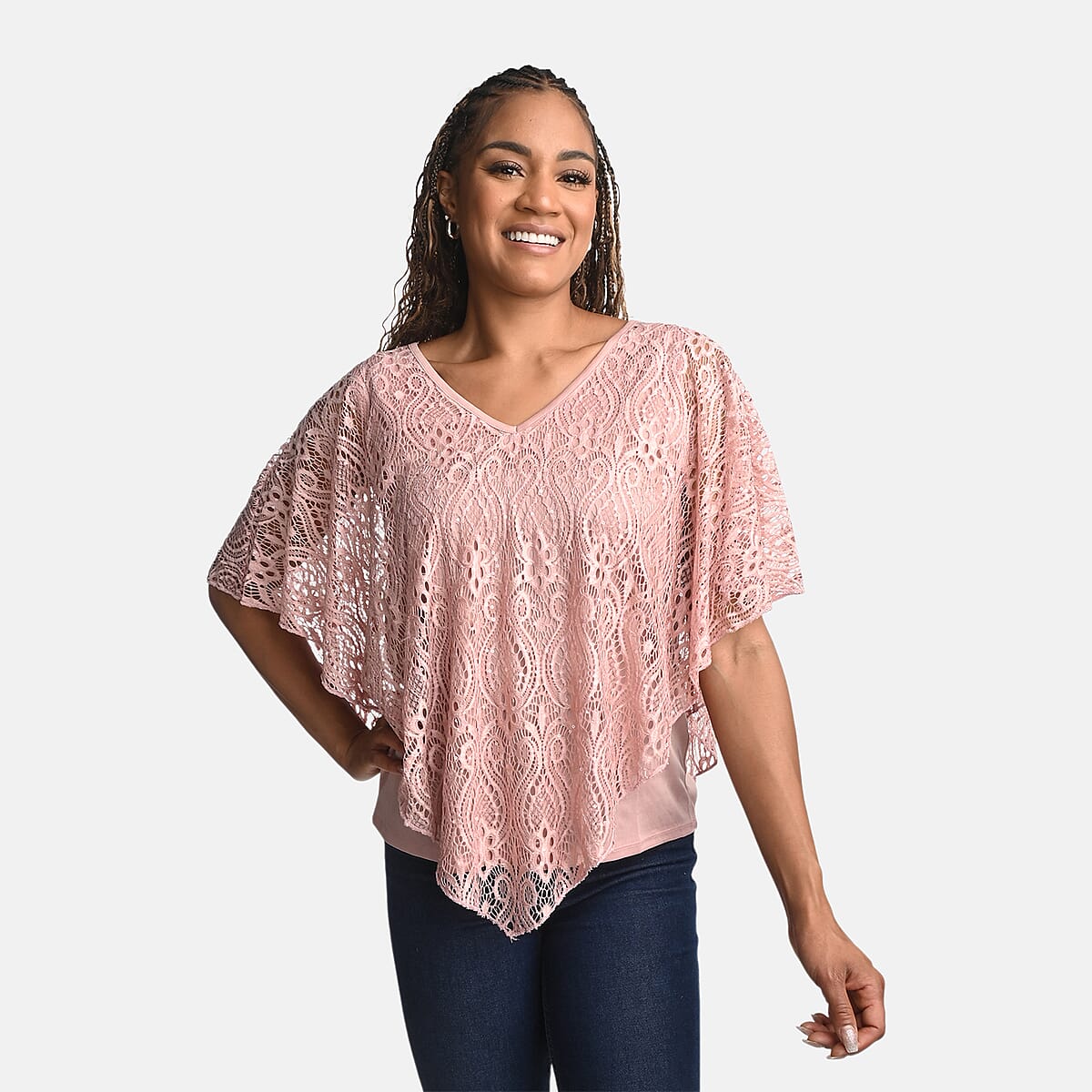 BRITANY BLACK Dusty Rose Stretch Lace 2 Layer Blouse with Sequin - M image number 3
