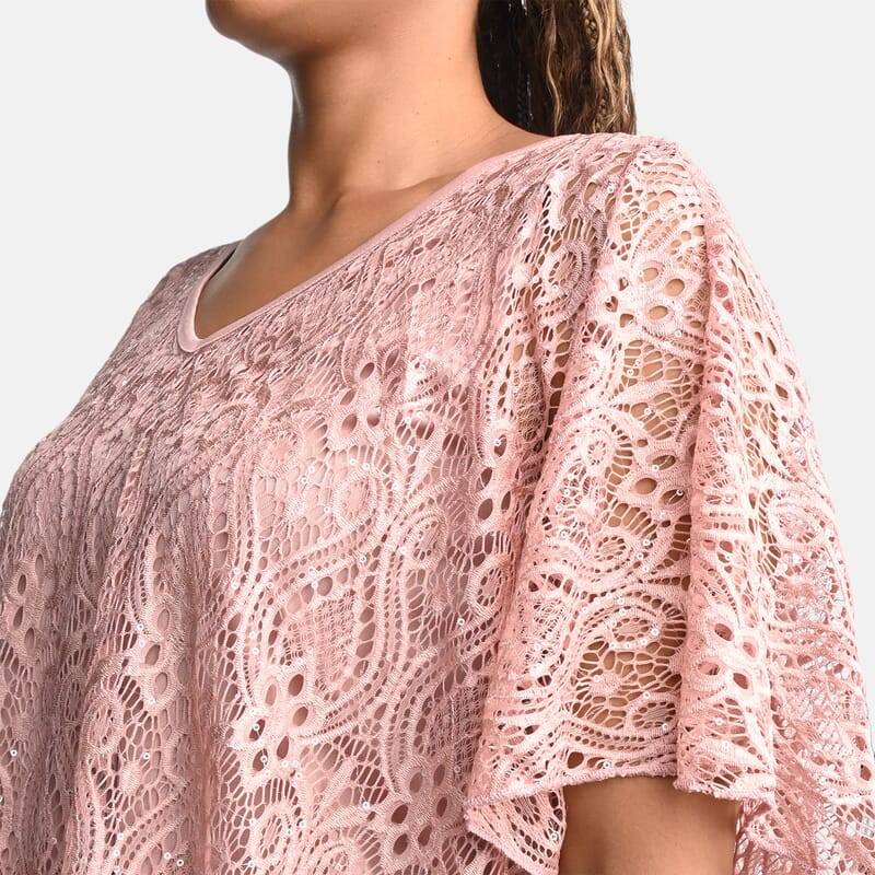 BRITANY BLACK Dusty Rose Stretch Lace 2 Layer Blouse with Sequin - XL