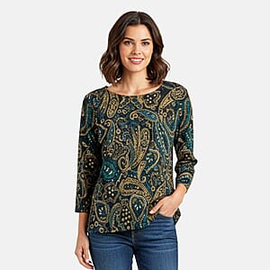 Brittany Black Teal Paisley 3/4 Sleeve Blouse - M