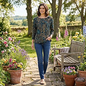 Brittany Black Teal Paisley 3/4 Sleeve Blouse - M