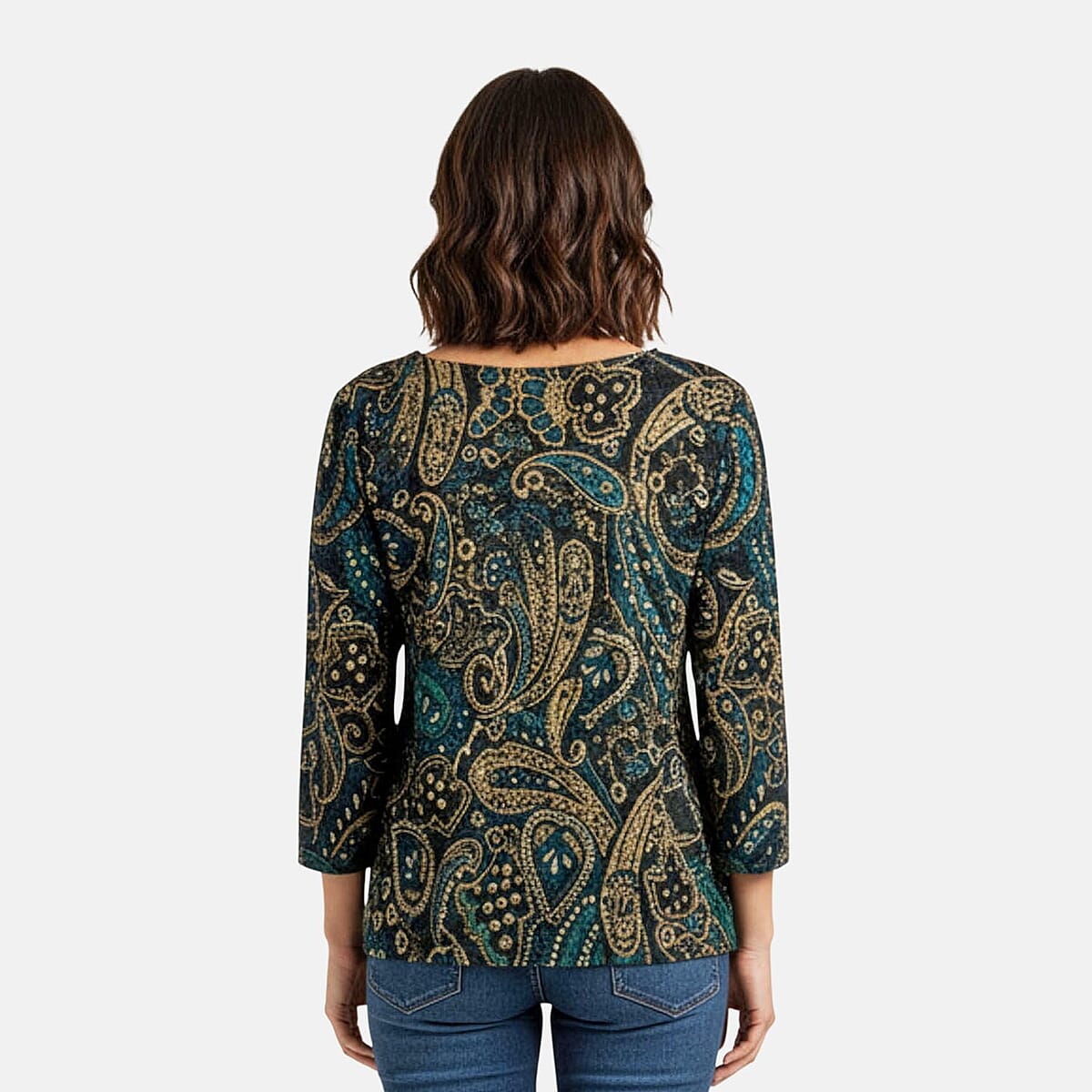 Brittany Black Teal Paisley 3/4 Sleeve Blouse - M image number 2