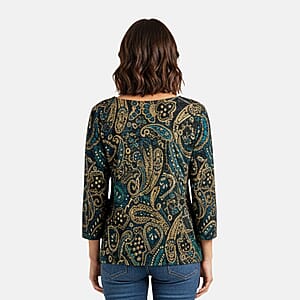Brittany Black Teal Paisley 3/4 Sleeve Blouse - M