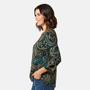 Brittany Black Teal Paisley 3/4 Sleeve Blouse - M