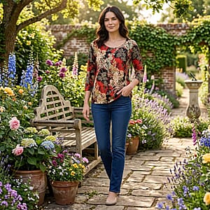 Brittany Black Red Rose 3/4 Sleeve Blouse - L