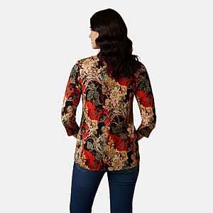 Brittany Black Red Rose 3/4 Sleeve Blouse - L