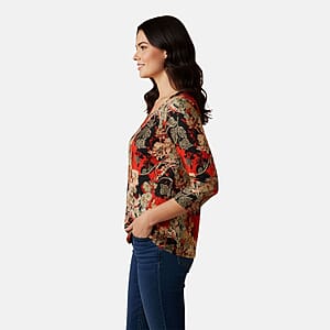 Brittany Black Red Rose 3/4 Sleeve Blouse - L