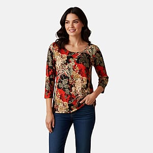 Brittany Black Red Rose 3/4 Sleeve Blouse - S