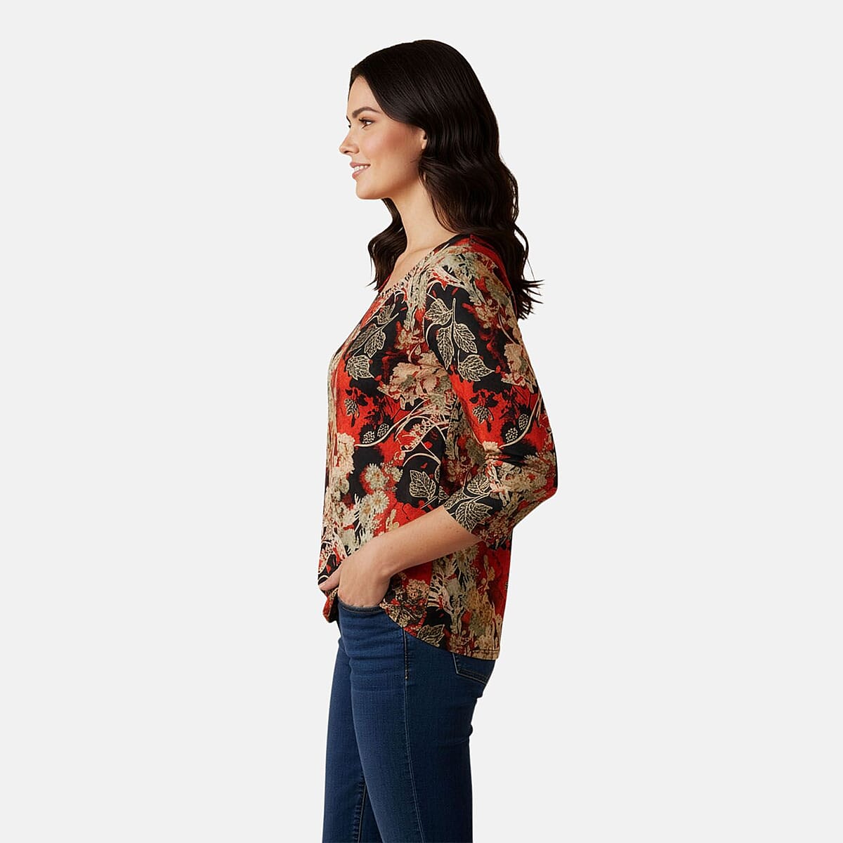 Brittany Black Red Rose 3/4 Sleeve Blouse - S image number 3