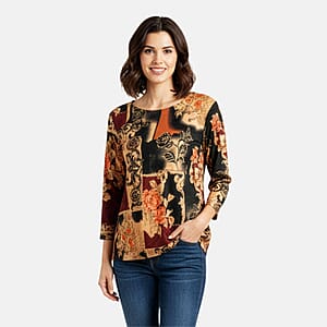 Brittany Black Multi Floral Patchwork 3/4 Sleeve Blouse - L