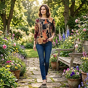 Brittany Black Multi Floral Patchwork 3/4 Sleeve Blouse - M