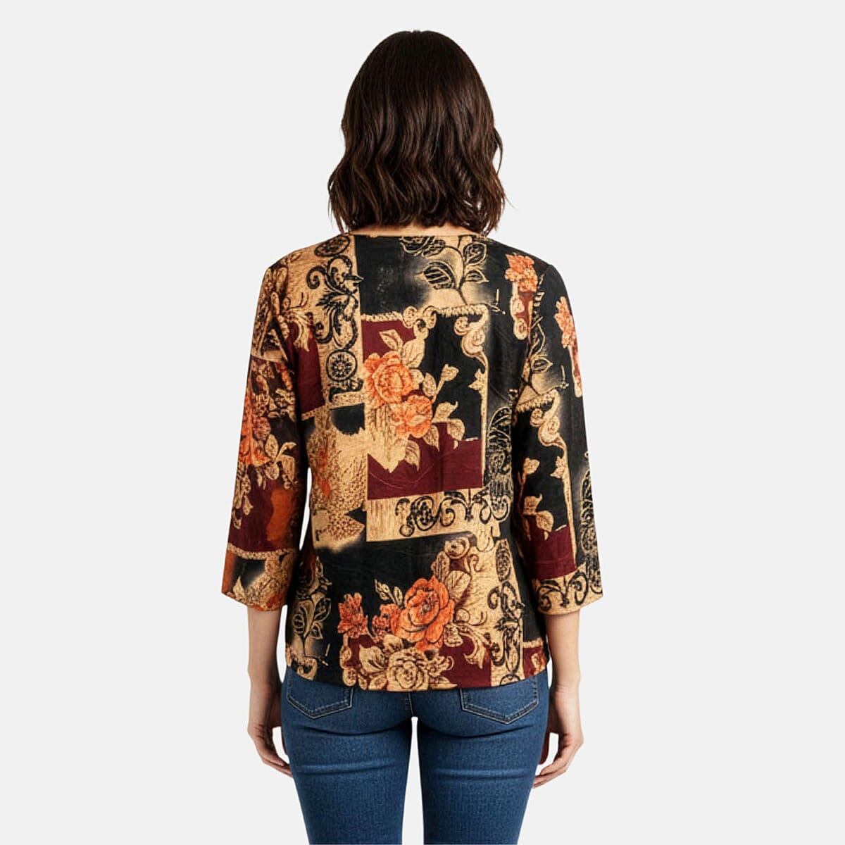 Brittany Black Multi Floral Patchwork 3/4 Sleeve Blouse - M image number 2