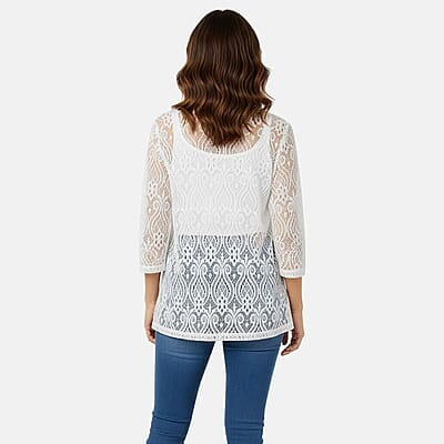 BRITANY BLACK White Long Sleeve Lace Sequin Cardigan - L