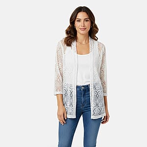 BRITANY BLACK White Long Sleeve Lace Sequin Cardigan - M