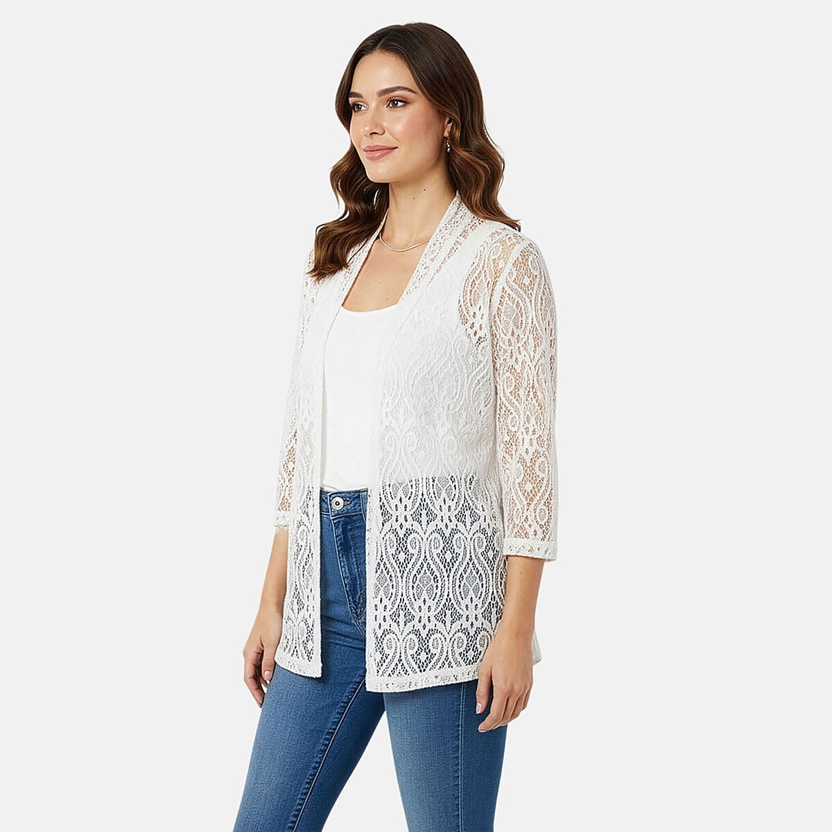 BRITANY BLACK White Long Sleeve Lace Sequin Cardigan - M image number 2